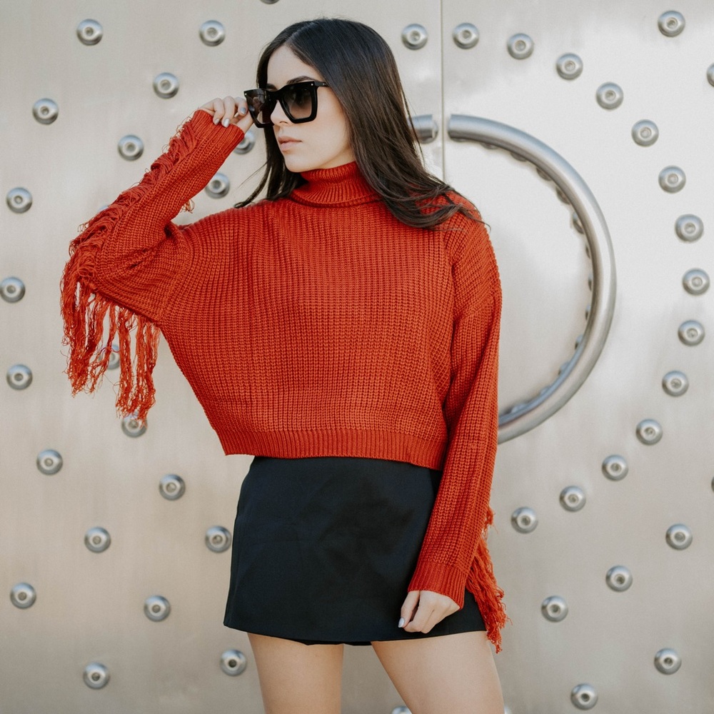 *24 HOUR SALE* All The Rage Rust Fringe Sleeve Sweater - Picture 11 of 13
